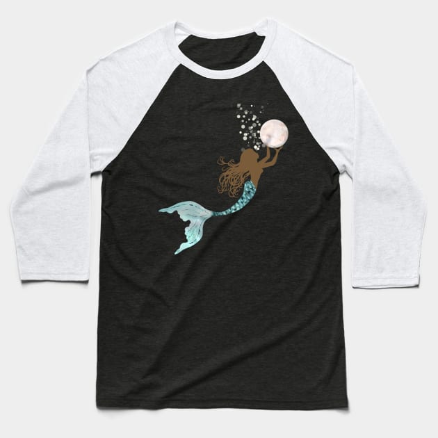 Gathering Pearls Beautiful Black Mermaid Baseball T-Shirt by LittleBean